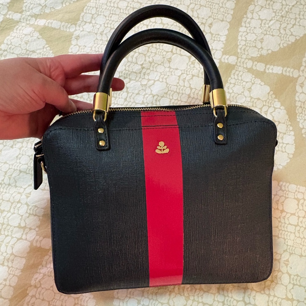 Orla Kiely High Shine Stripe Block Medium Navy and Red Handbag and  Wallet Set - Picture 2 of 13